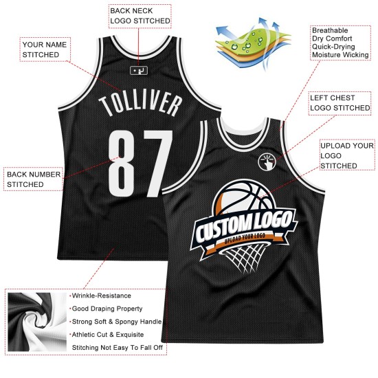 Basketball Throwback Custom Jersey Schwarz Weiß Authentisch Basketball Throwback Custom Jersey Schwarz Weiß Authentisch
