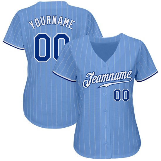 Authentic Pinstripe Royal-White Weiß Baseball Custom Light Jersey Blau