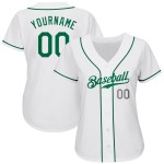 Weiß Grün-Licht Kelly Custom Baseball Grau Authentic Jersey