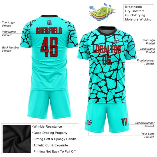 Uniform Custom Fußball Sublimation Rot-Schwarz Jersey Aqua