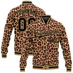 Schwarz-Altbraun Leopard Gold Bomberjacke Muster Full-Snap Varsity Custom Letterman 3D Design Schwarz-Altbraun Leopard Gold Bomberjacke Muster Full-Snap Varsity Custom Letterman 3D Design