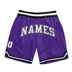 Weiß-Schwarze Custom Basketball Shorts Throwback Authentic Lila