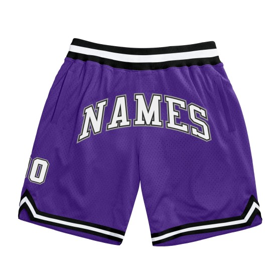 Weiß-Schwarze Custom Basketball Shorts Throwback Authentic Lila