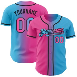 Jersey Baseball Mode Blau Himmel Benutzerdefinierte Rosa-Schwarz Authentische