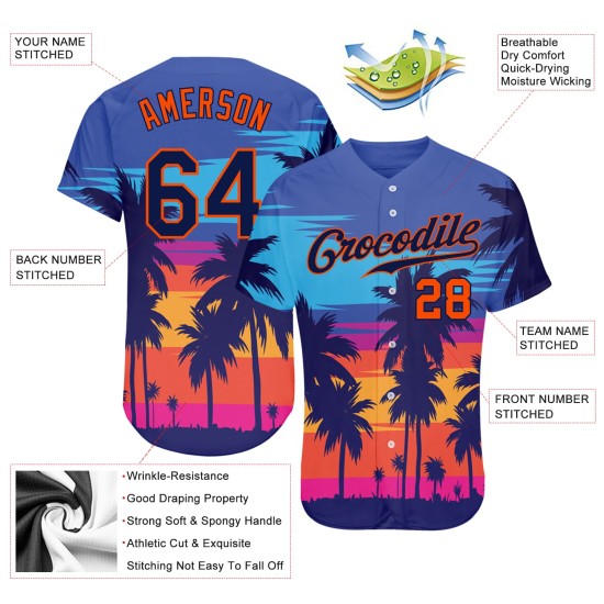 Benutzerdefinierte Jersey Royal Palm Baseball Muster Bäume Navy-Orange Design Authentic 3D