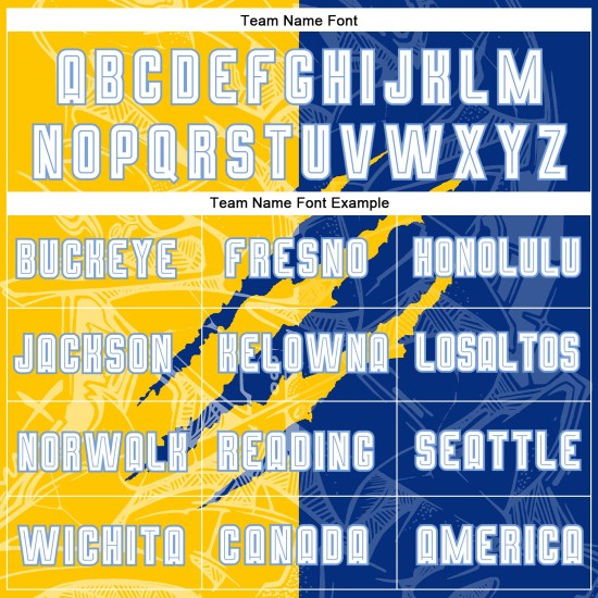 Sublimation Royal Graffiti Muster Blau Uniform Fußball Weiß Gelb-Licht Custom Scratch Jersey