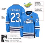 Powder Blue Hockey Custom Weiß-Marineblaues Trikot Powder Blue Hockey Custom Weiß-Marineblaues Trikot