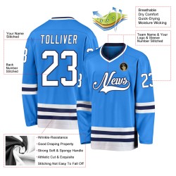 Powder Blue Hockey Custom Weiß-Marineblaues Trikot