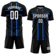 Custom Jersey Uniform Schwarz Sublimation Fußball Weiß-Hellblau Custom Jersey Uniform Schwarz Sublimation Fußball Weiß-Hellblau