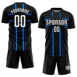 Custom Jersey Uniform Schwarz Sublimation Fußball Weiß-Hellblau Custom Jersey Uniform Schwarz Sublimation Fußball Weiß-Hellblau