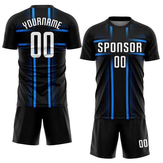 Custom Jersey Uniform Schwarz Sublimation Fußball Weiß-Hellblau
