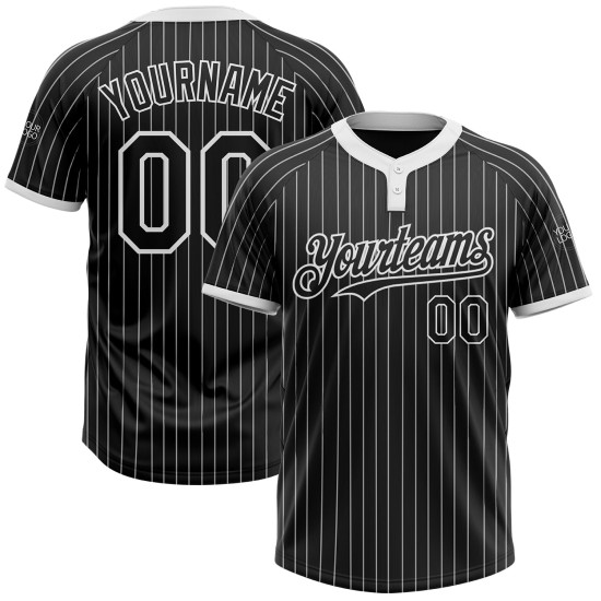 Schwarz Custom Weiß Weiß Softball Jersey Unisex Nadelstreifen Zwei-Knopf Schwarz Custom Weiß Weiß Softball Jersey Unisex Nadelstreifen Zwei-Knopf