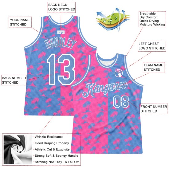 Jersey Blau-Weiß Authentic Rosa 3D Basketball Bäume Benutzerdefinierte Muster Licht Hawaii Palm Jersey Blau-Weiß Authentic Rosa 3D Basketball Bäume Benutzerdefinierte Muster Licht Hawaii Palm