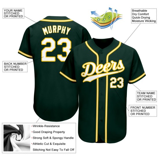 Weiß-Gold Custom Authentic Green Jersey Baseball