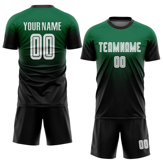 Weiß-Schwarz Uniform Sublimation Jersey Fade Custom Grün Kelly Fußball Mode