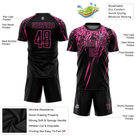 Uniform Sublimation Custom Schwarz Fußball Jersey Rosa Uniform Sublimation Custom Schwarz Fußball Jersey Rosa