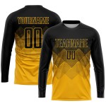 Schwarzes, benutzerdefiniertes Fußballtrikot mit Sublimationsdruck in Gold