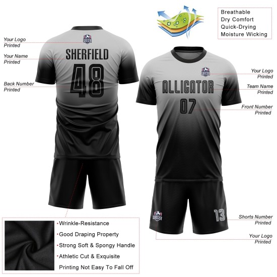 Jersey Sublimation Uniform Schwarz Benutzerdefinierte Grau Verblassen Mode