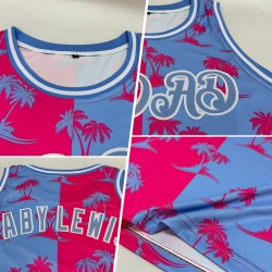 Jersey Blau-Weiß Authentic Rosa 3D Basketball Bäume Benutzerdefinierte Muster Licht Hawaii Palm