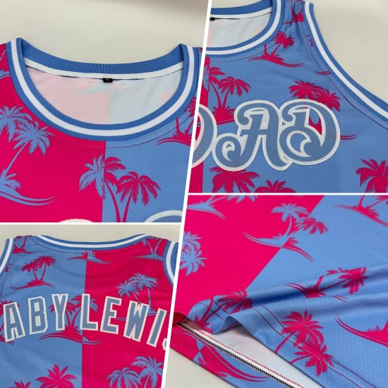Jersey Blau-Weiß Authentic Rosa 3D Basketball Bäume Benutzerdefinierte Muster Licht Hawaii Palm Jersey Blau-Weiß Authentic Rosa 3D Basketball Bäume Benutzerdefinierte Muster Licht Hawaii Palm