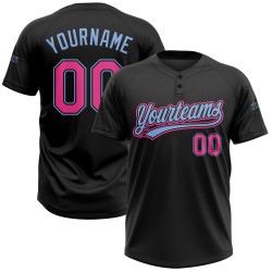 Unisex Blaues Trikot Custom Zwei-Knopf Softball Schwarz Pink-Hell
