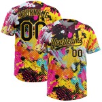 Custom Graffiti Psychedelic Softball Helles 3D Schwarz-Gold Muster Jersey Zwei-Knopf Unisex Custom Graffiti Psychedelic Softball Helles 3D Schwarz-Gold Muster Jersey Zwei-Knopf Unisex
