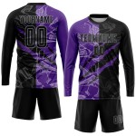 Sublimation Graffiti Fußball Uniform Muster Scratch Lila-Grau Custom Schwarz Jersey