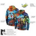 Hoodie Weiß-Aqua Muster Sweatshirt 3D Graffiti Custom Sports Stitched Pullover