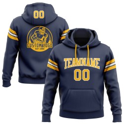 Besticktes Marineblaues Pullover-Sweatshirt Gold-Weiß Custom Football Hoodie