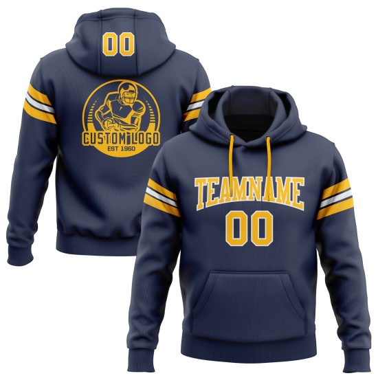 Besticktes Marineblaues Pullover-Sweatshirt Gold-Weiß Custom Football Hoodie
