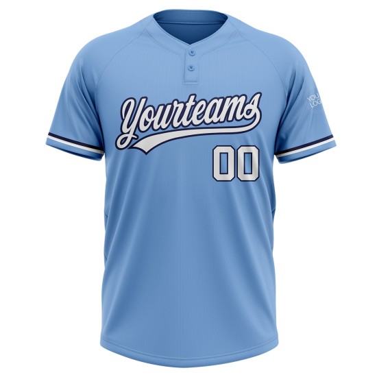 Zwei-Knopf Unisex Light Softball Custom Weiß-Marineblau Jersey Blau Zwei-Knopf Unisex Light Softball Custom Weiß-Marineblau Jersey Blau