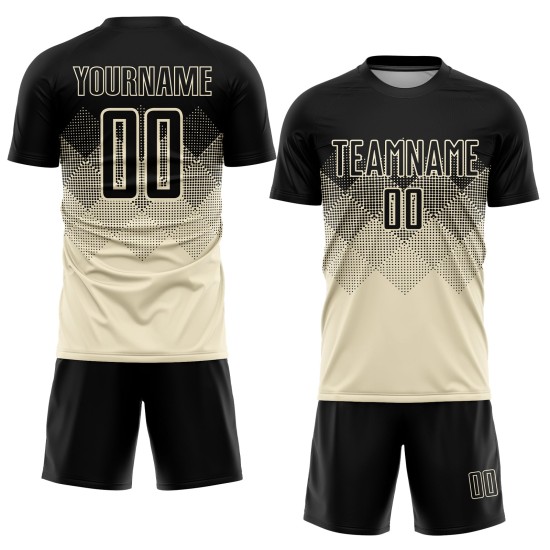 Fußball Creme Custom Jersey Sublimation Schwarze Uniform