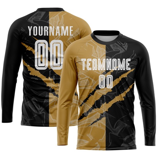 Graffiti Scratch Sublimation Fußball Gold Muster Schwarz-Alt Jersey Weiß Uniform Custom