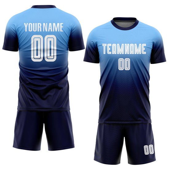 Fade Jersey Custom Fußball Blau Uniform Sublimation Licht Weiß-Navy Mode