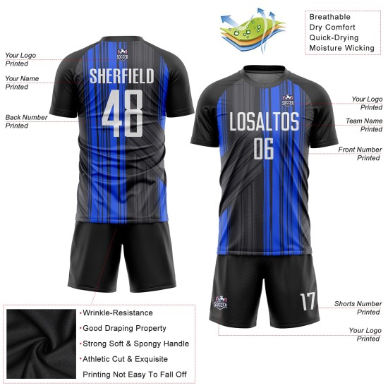 Schwarzes Trikot Uniform Custom Sublimation Fußball Weiß-Royal