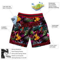 Benutzerdefinierte Shorts Blätter Design 3D Schwarz Palm Schwarz-Rot Tropical Basketball Authentische Muster Benutzerdefinierte Shorts Blätter Design 3D Schwarz Palm Schwarz-Rot Tropical Basketball Authentische Muster