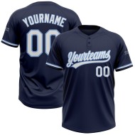 Blaues Custom Softball Zwei-Knopf-Trikot Weiß-Hellmarineblau Unisex