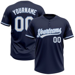 Blaues Custom Softball Zwei-Knopf-Trikot Weiß-Hellmarineblau Unisex