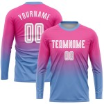 Sublimation Blau Lange Fade Jersey Fußball Weiß-Hellrosa Ärmel Uniform Mode Custom