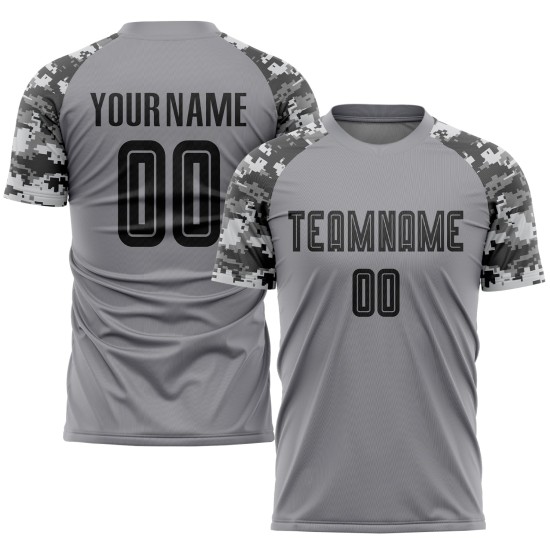 Grau Schwarz-Camo Sublimation Custom Jersey Uniform Fußball