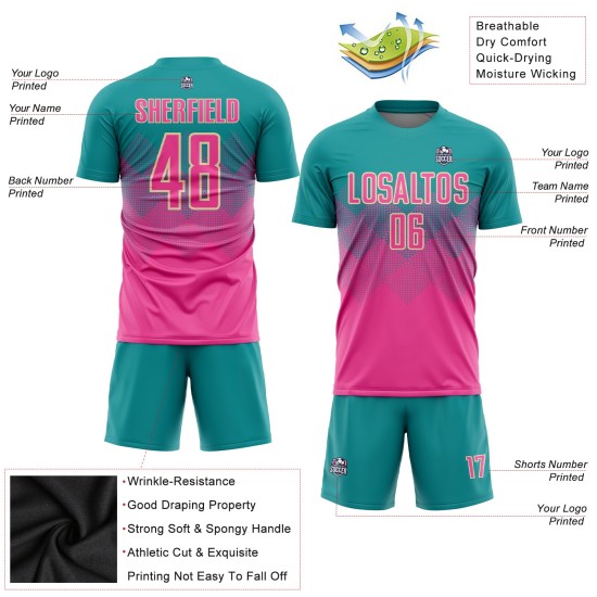 Jersey Teal Sublimation Uniform Pink-Creme Fußball Custom