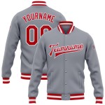 Letterman Grau Bomber Varsity Full-Snap Jacke Rot-Weiß Custom Letterman Grau Bomber Varsity Full-Snap Jacke Rot-Weiß Custom