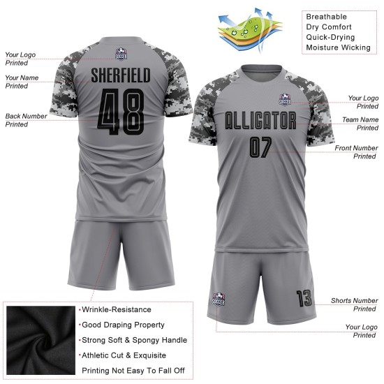 Grau Schwarz-Camo Sublimation Custom Jersey Uniform Fußball