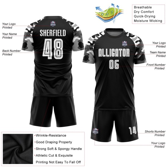 Fußball Custom Weiß-Camo Sublimation Jersey Uniform Schwarz