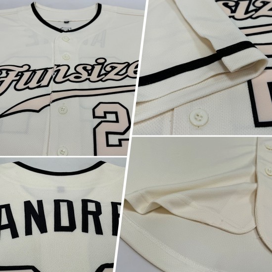 Baseball Authentic Custom Creme Creme-Schwarzes Trikot
