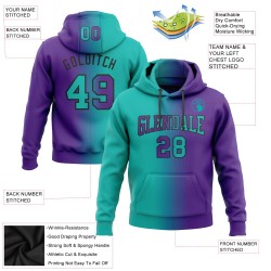 Lila Aqua-Schwarz Farbverlauf Custom Sports Fashion Genäht Pullover Hoodie Sweatshirt Lila Aqua-Schwarz Farbverlauf Custom Sports Fashion Genäht Pullover Hoodie Sweatshirt