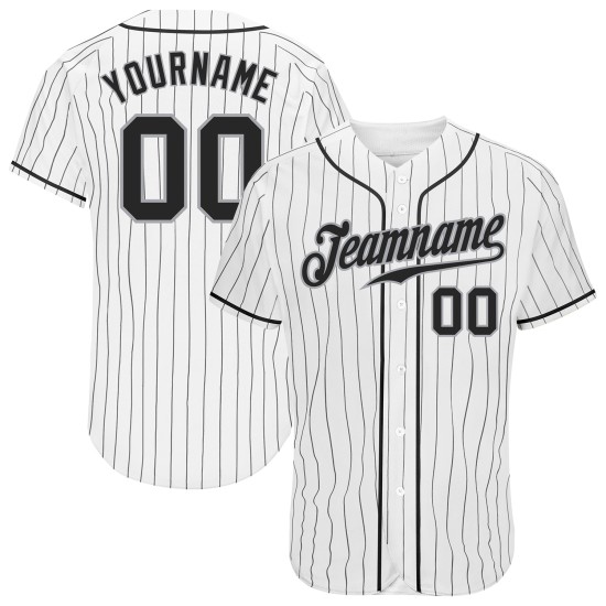 Schwarz-Grau-Weiß Authentic Black Pinstripe Custom Baseball Jersey