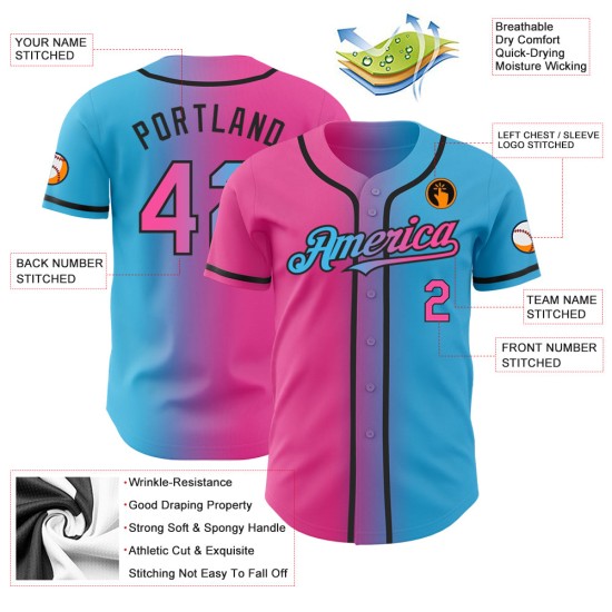Jersey Baseball Mode Blau Himmel Benutzerdefinierte Rosa-Schwarz Authentische Jersey Baseball Mode Blau Himmel Benutzerdefinierte Rosa-Schwarz Authentische