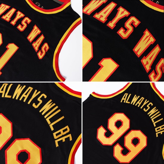 Rippstrick Jersey Custom Schwarz Rundhals Basketball Gold-Rot Rippstrick Jersey Custom Schwarz Rundhals Basketball Gold-Rot
