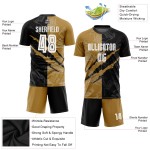 Graffiti Scratch Sublimation Fußball Gold Muster Schwarz-Alt Jersey Weiß Uniform Custom